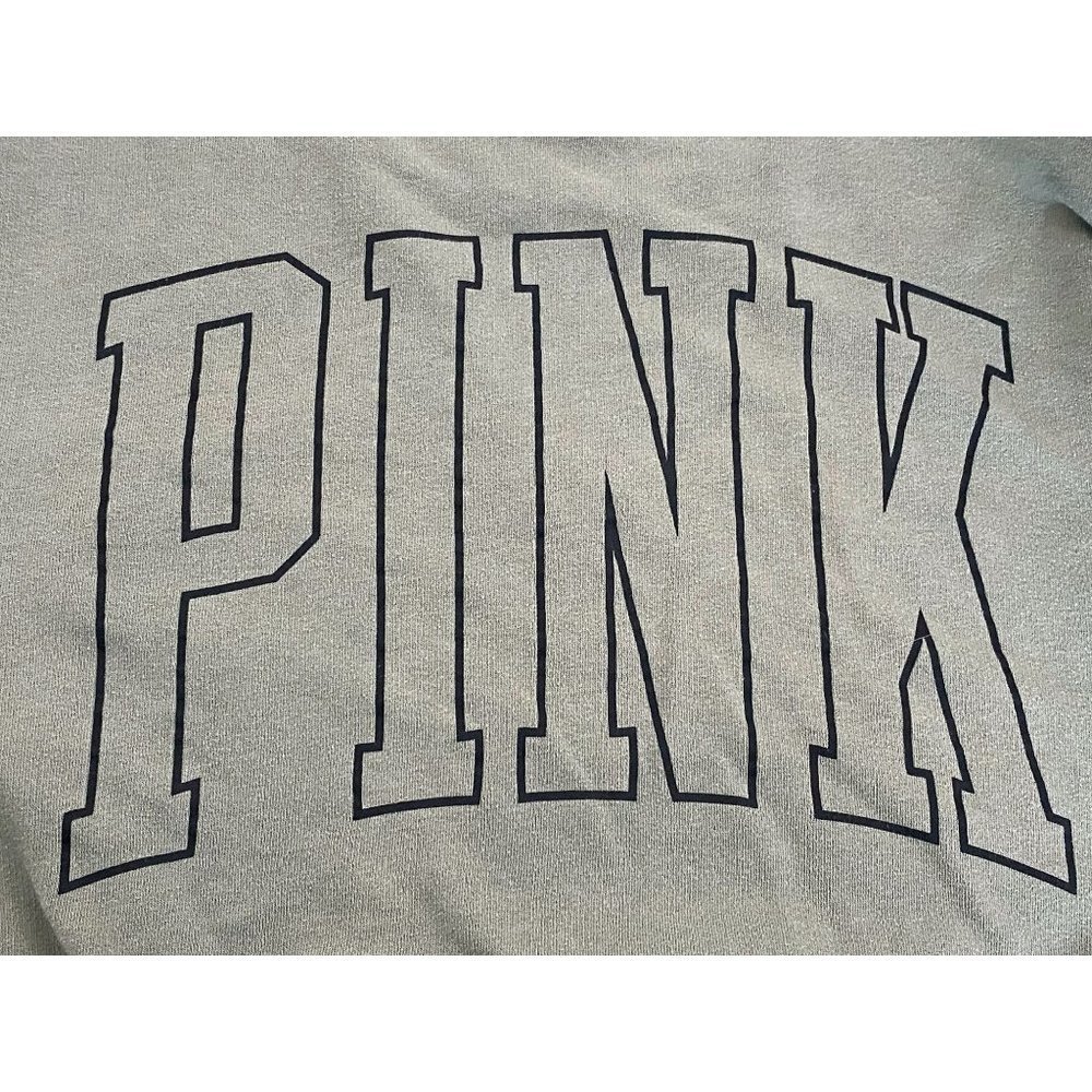 Victoria Secret PINK Boyfriend Sweatshirt Size XS Pullover Dog Logo Green Black - Picture 9 of 11